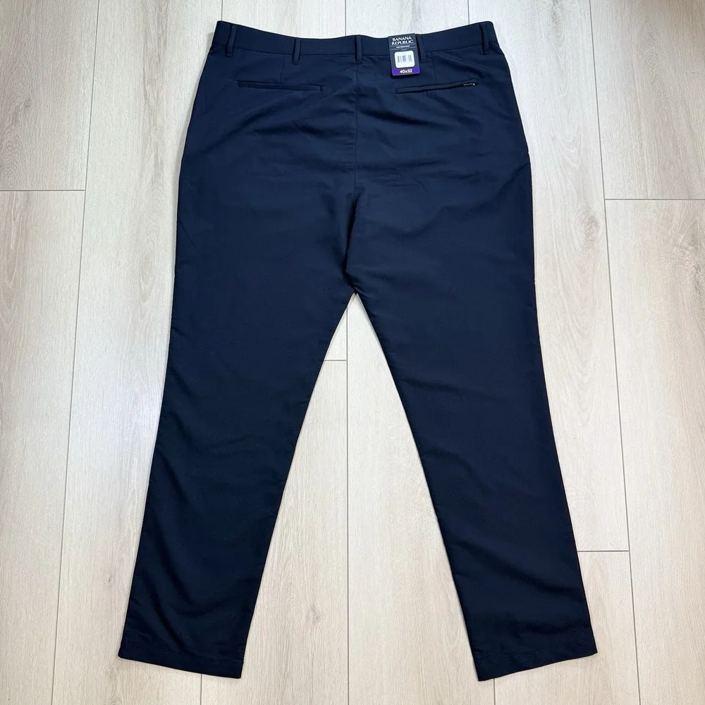 Banana Republic Men's Flat Front Pants Black 40x32 Polyester Stretch Classic Fit
